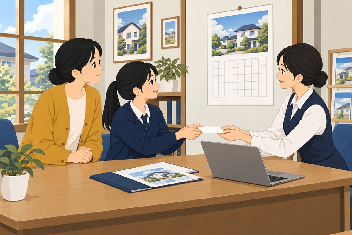 受験票をスタッフに差し出す娘